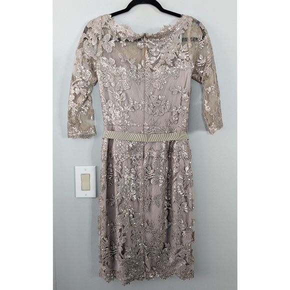 Tadashi Shoji Paillette Embroidered Tulle ¾ Sleeve Dress - Picture 6 of 7